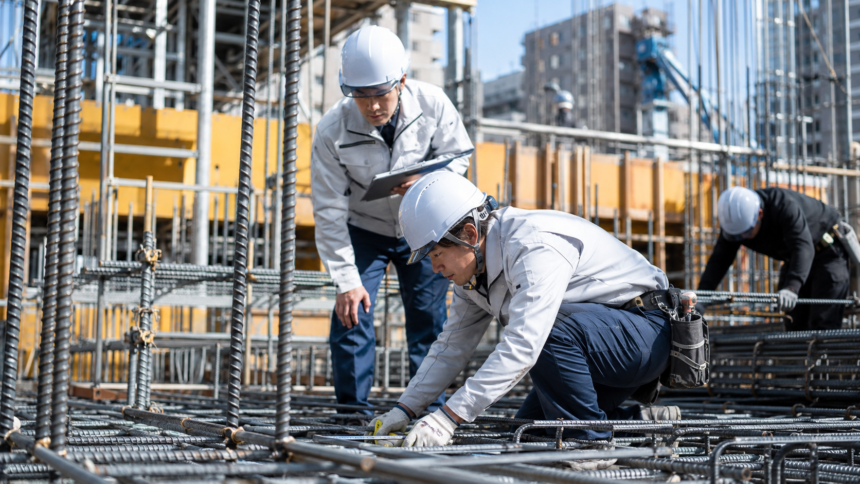 建設現場で施工管理を行う様子